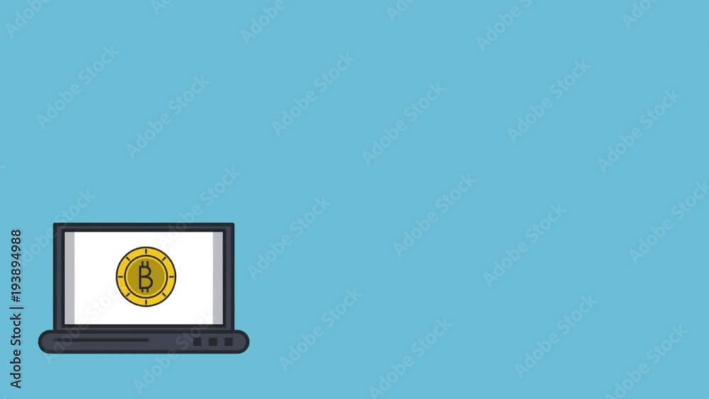 Bitcoins transfer to personal computer High Definition animation colorful scenes Bitcoins transfer to personal computer High Definition animation colorful scenes