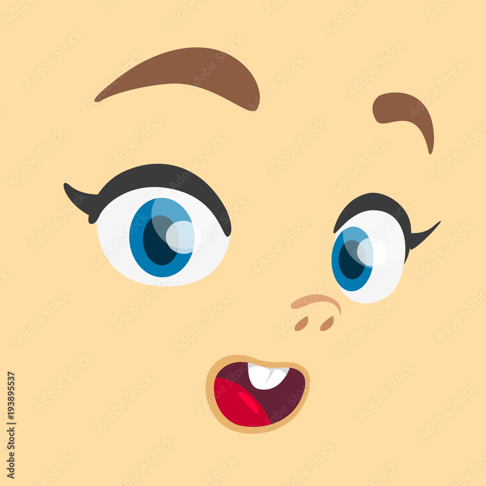Cartoon girl exciting. Cute cartoon vector girl face expressions Cartoon girl exciting. Cute cartoon vector girl face expressions