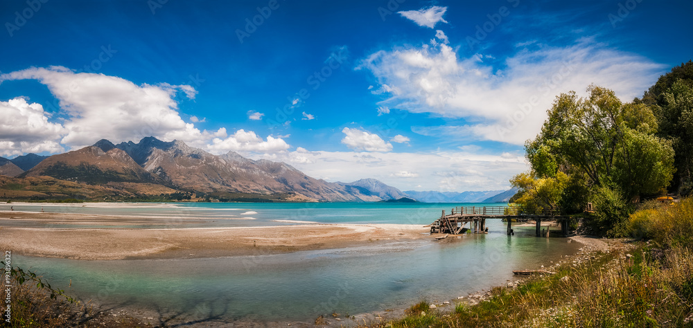 Unspoiled alpine scenery at Kinloch Wharf, New Zealand