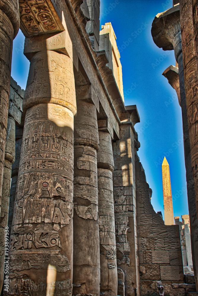 Pillars and Obelisk at Karnak Temple Luxor Egypt