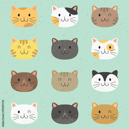 cute cats face cartoon vector collection. cute cats with different expressions vector pack