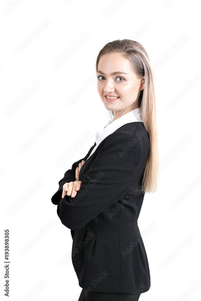 Businesswoman standing with smile isolated on white background. Businesswoman standing with smile isolated on white background.