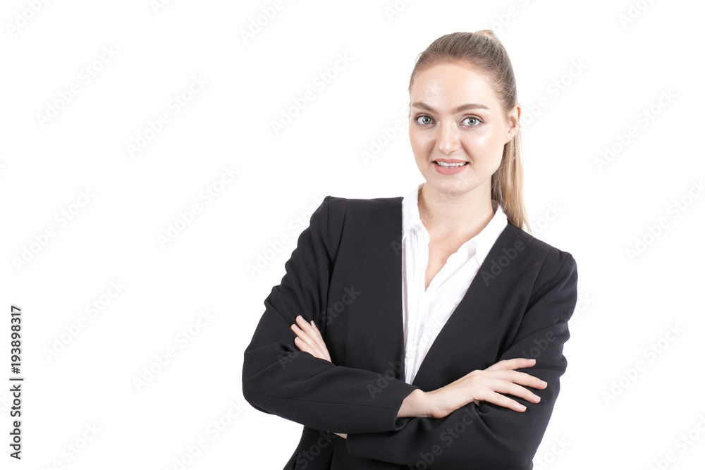 Businesswoman standing with smile isolated on white background. Businesswoman standing with smile isolated on white background.