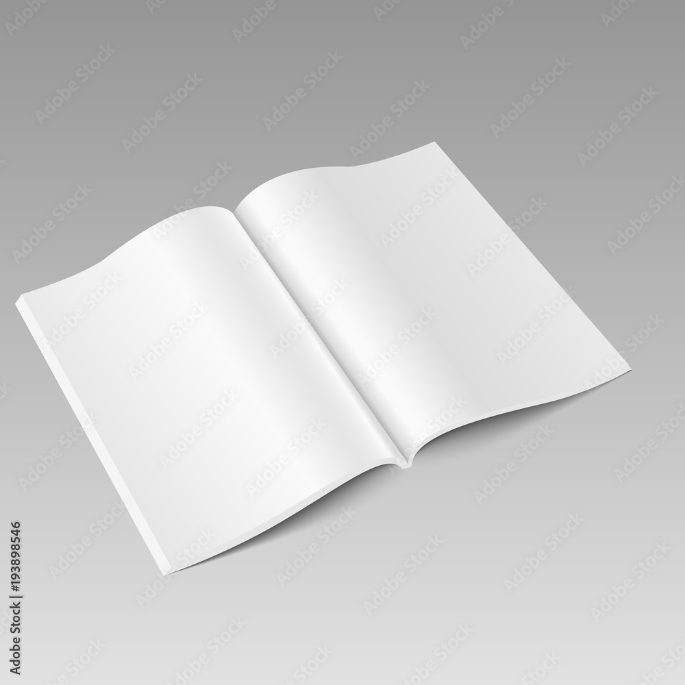 Blank open magazine mock up. Template for your design. Vector. Blank open magazine mock up. Template for your design. Vector.
