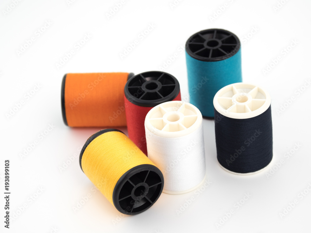 Thread rolls, Group of colorful thread on white background