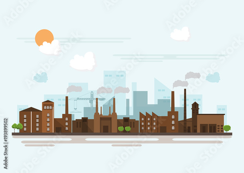 Industrial factory in a flat style.Vector and illustration of manufacturing building.