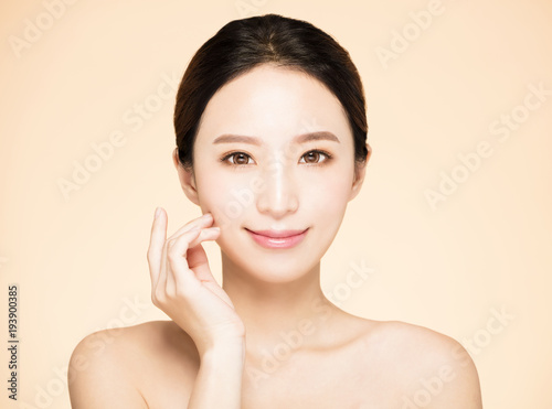 closeup young  woman face with clean fresh skin