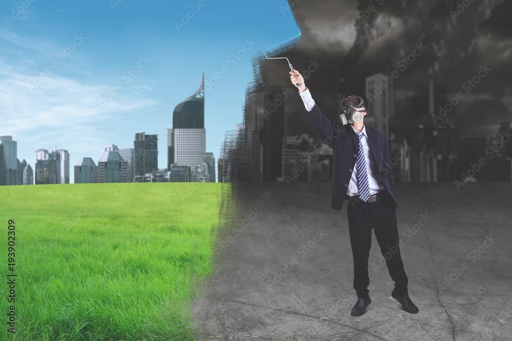 Businessman with mask creating a better working environment picture