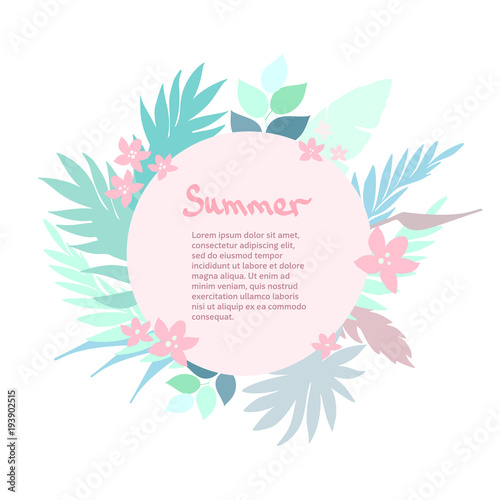 Summer tropical background with exotic palm leaves and plants. Vector floral background.