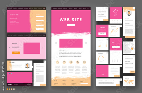 Website template design with interface elements