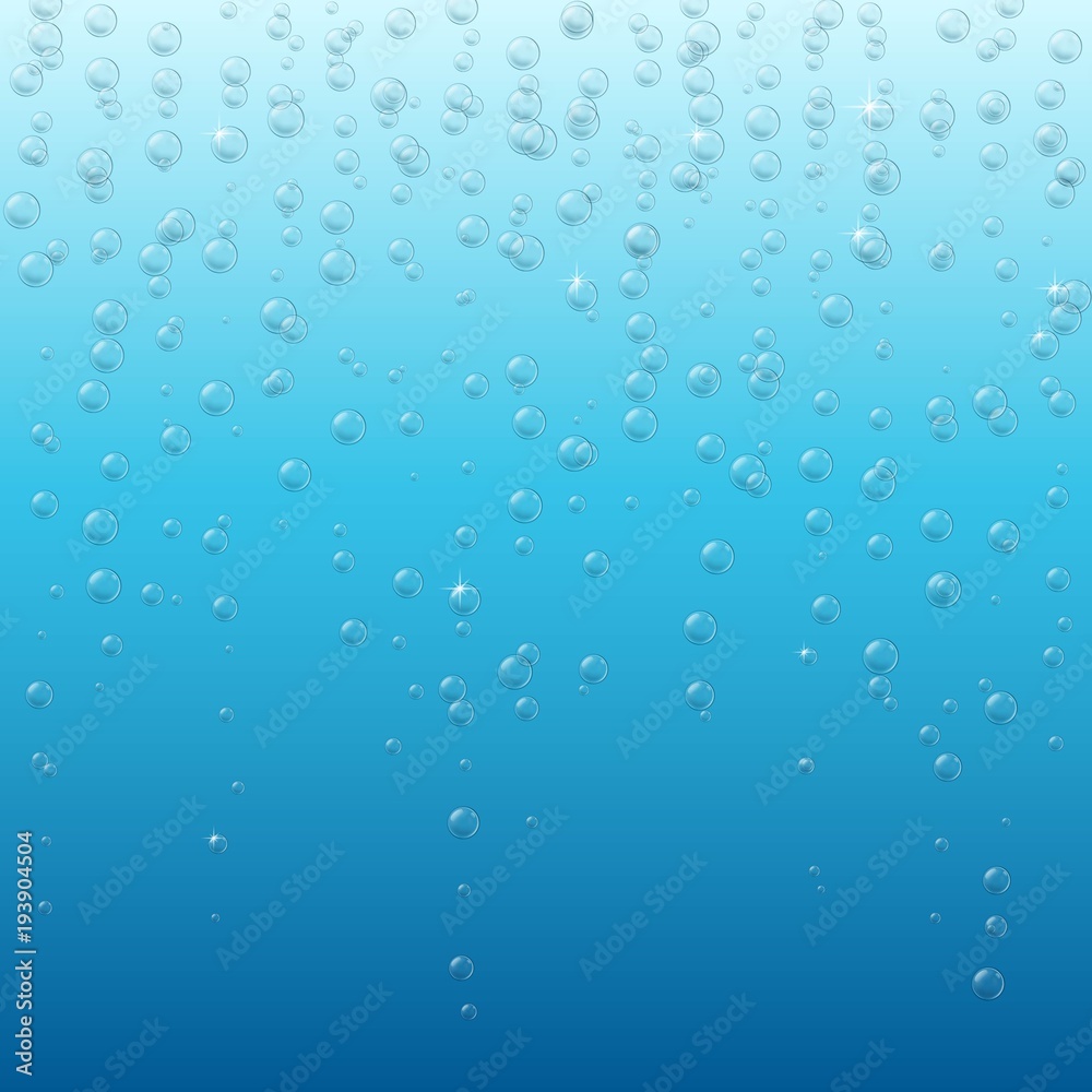 Underwater air bubbles foam on transparent background. Fizzy sparkles in liquid water, sea, aquarium, ocean.