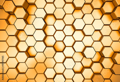 Fototapeta Naklejka Na Ścianę i Meble -  Golden hexagon pattern - honeycomb concept