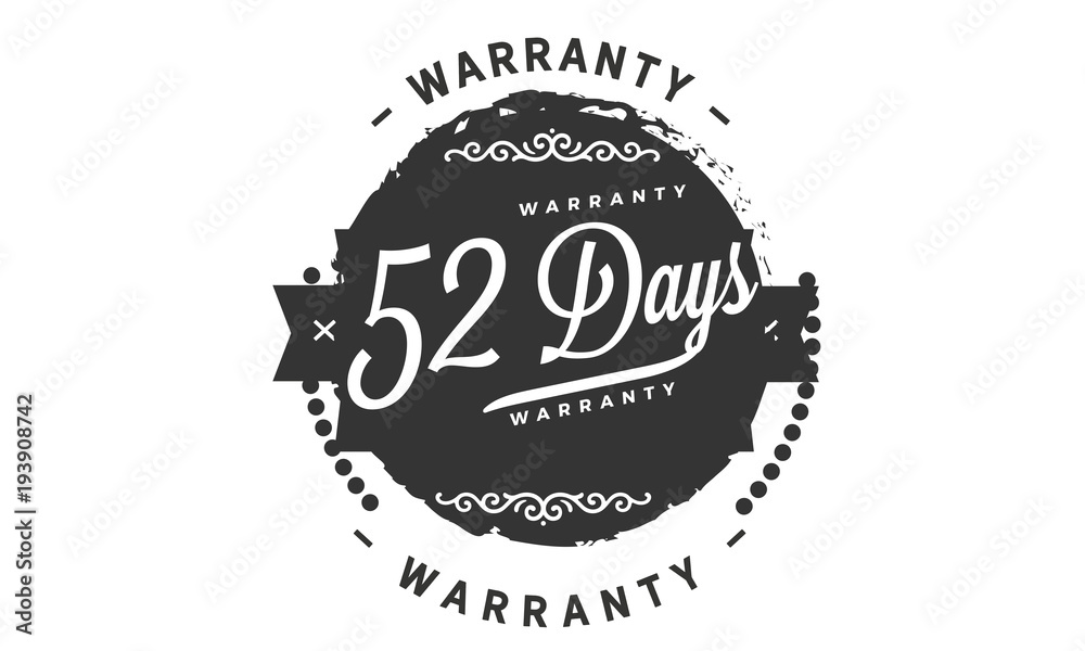 52 days warranty icon vintage rubber stamp guarantee