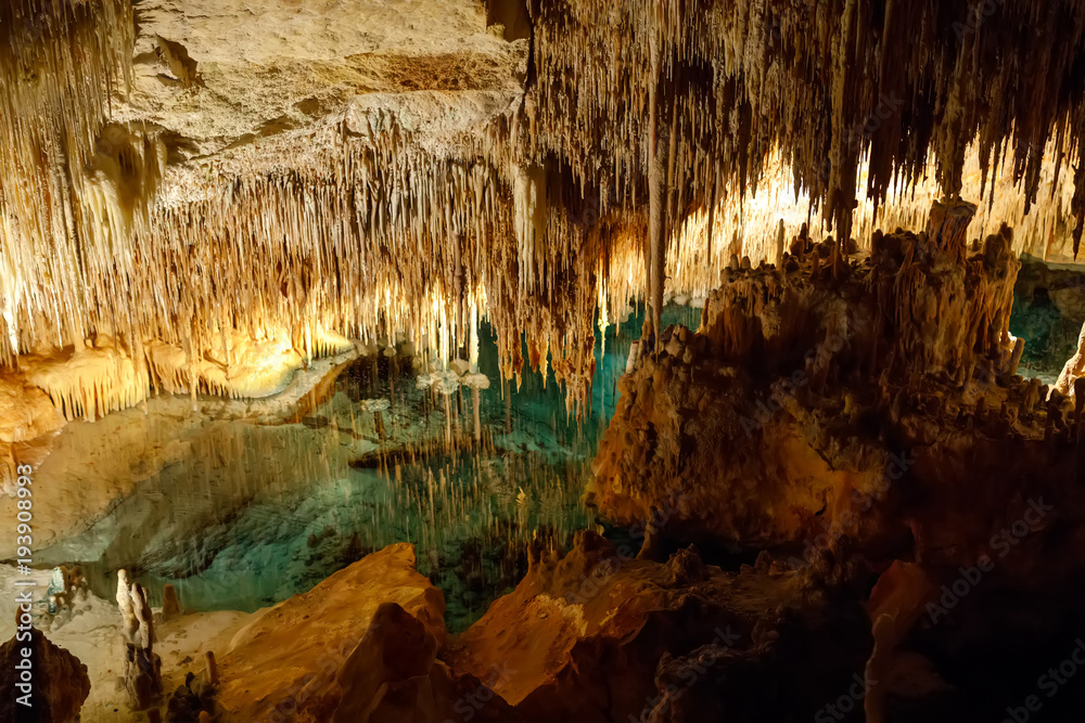 Dragon caves on Majorca, Spain. Beautiful nature caves on Mallorca, Balearic island. Popular tourist destination