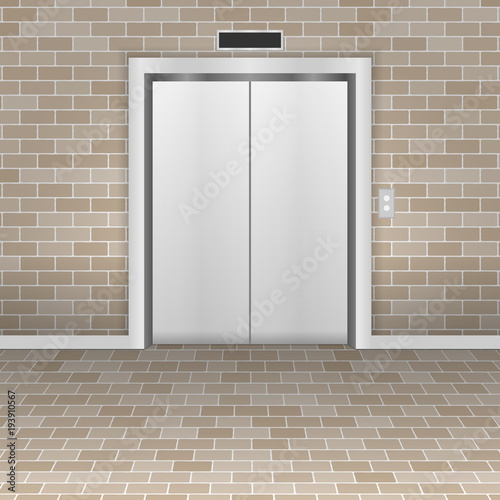 The concept of a closed elevator in a brick wall. Vector illustration