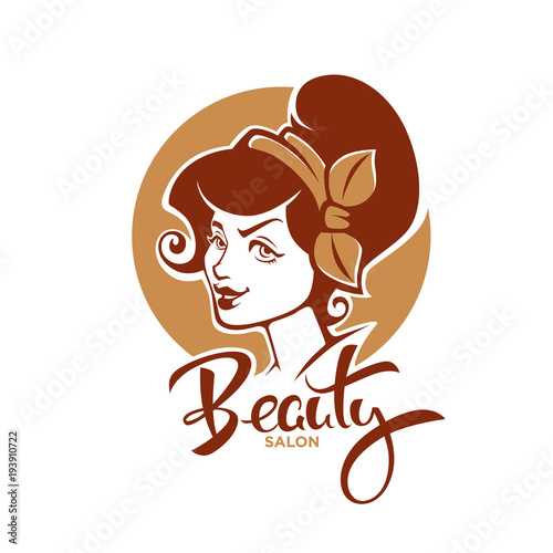 Retro Beauty, vector lady portrait for your beauty salon, product and studio label, logo, emblem