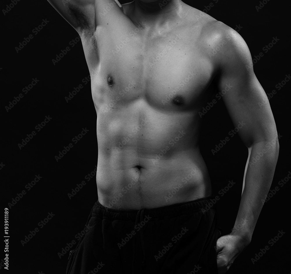 Portrait of an athletic Asian Man, black and white photo Portrait of an athletic Asian Man, black and white photo