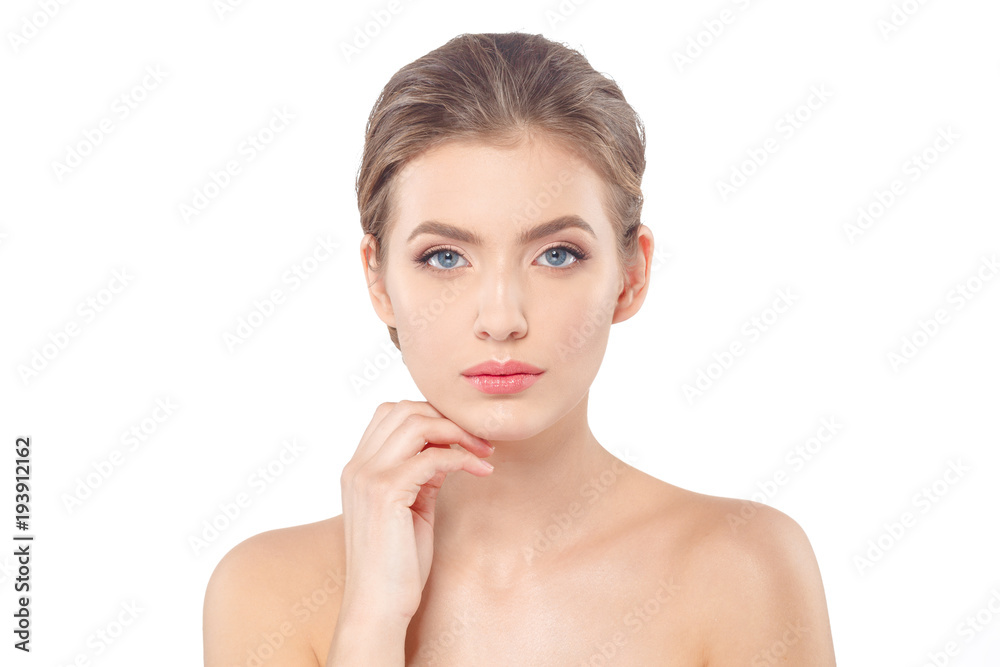 Young beautiful woman face portrait with healthy skin. Young beautiful woman face portrait with healthy skin.