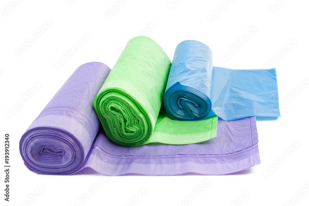 roll of plastic garbage bags isolated on white background roll of plastic garbage bags isolated on white background