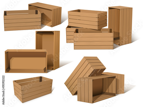 set of empty wooden boxes