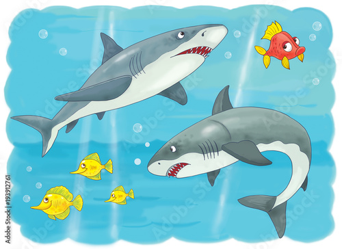 Cute sea animals. Ocean. Coloring page. Illustration for children