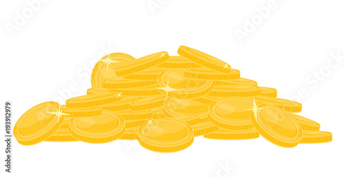 Pile of gold coins isolated on white background. Vector illustration of heap of money.