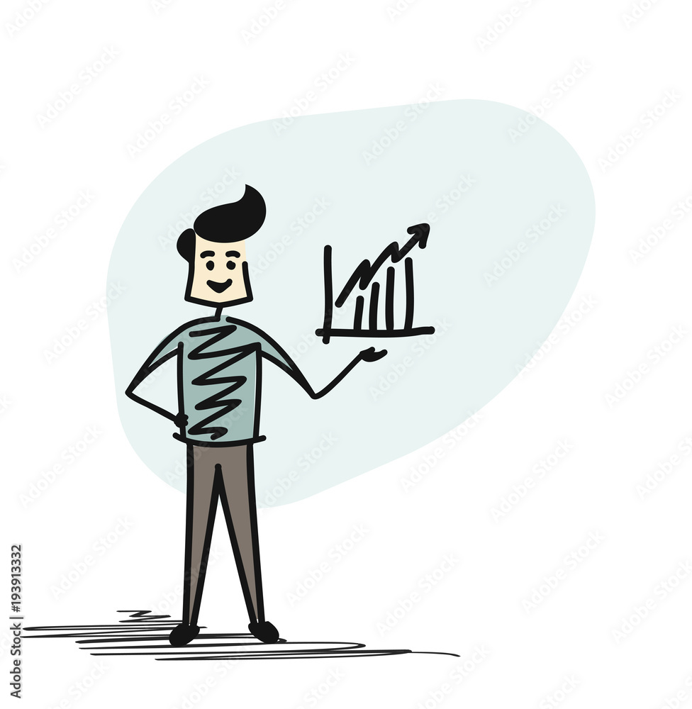 Man hand holding business graph Icon. Cartoon hand sketch concept isolated vector illustration. Man hand holding business graph Icon. Cartoon hand sketch concept isolated vector illustration.