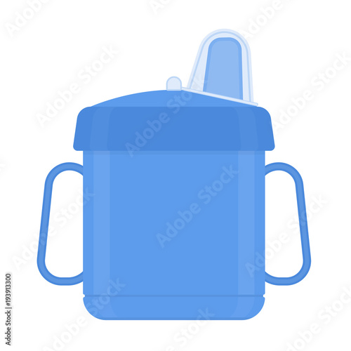 Baby sippy cup isolated on white background. Vector illustration of toddler feeding equipment. Baby care supplies
