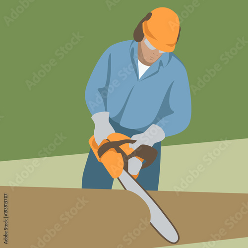 Chainsaw Worker vector illustration flat style  front