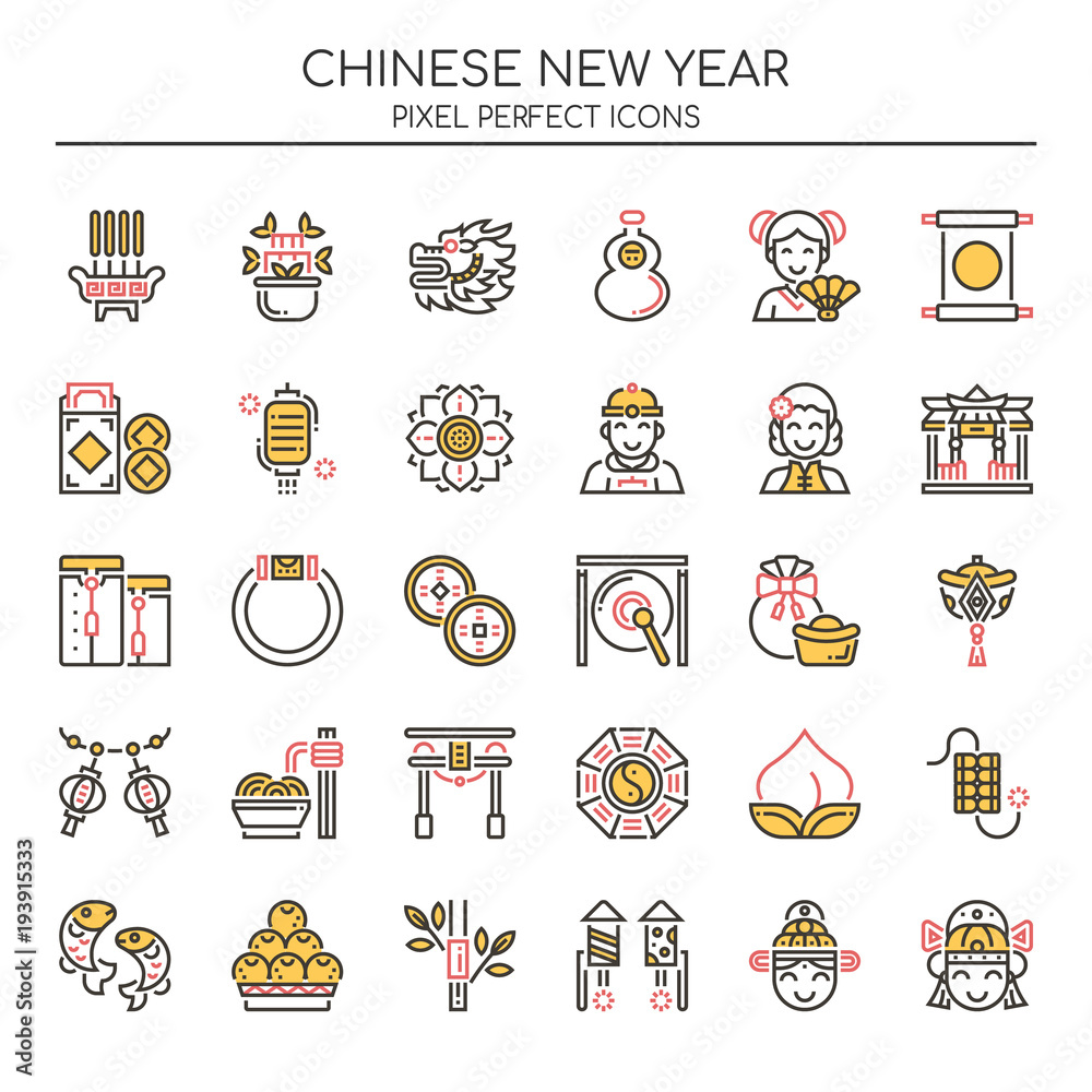Chinese New Year Elements , Thin Line and Pixel Perfect Icons.
