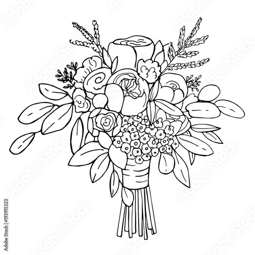 Hand drawn bridal bouquet. Vector sketch  illustration.