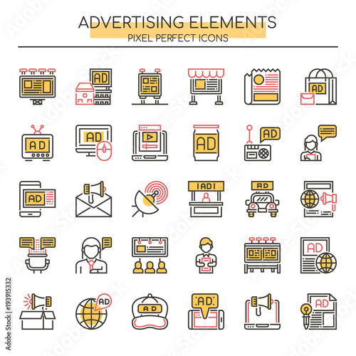 Advertising Elements , Thin Line and Pixel Perfect Icons.