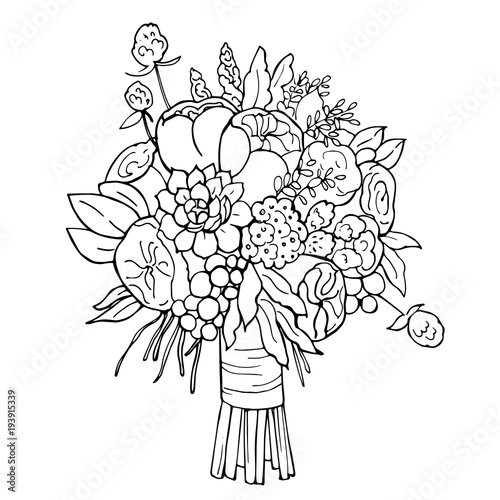 Hand drawn bridal bouquet. Vector sketch  illustration.