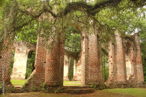 Historic Sheldon Church ruins in Charleston, South Carolina photo