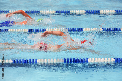 Freestyle swimmers in a race