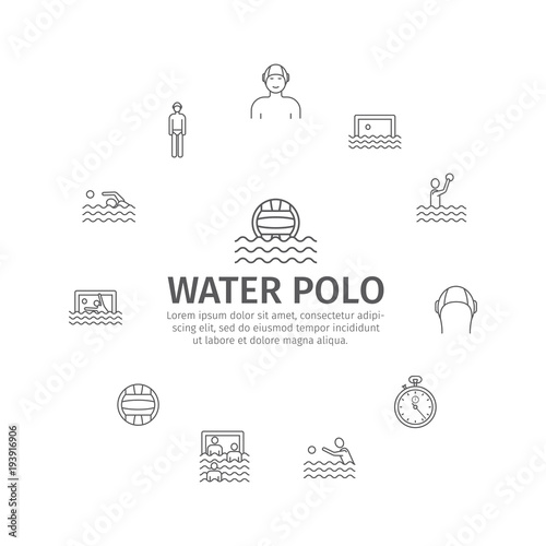 Water polo banner. Line icons. Vector sports signs.