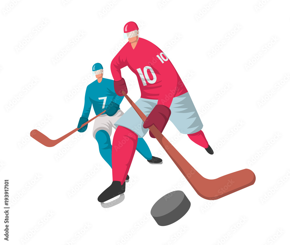 Two hockey players in abstract flat style. Vector illustration, isolated on white background. Two hockey players in abstract flat style. Vector illustration, isolated on white background.