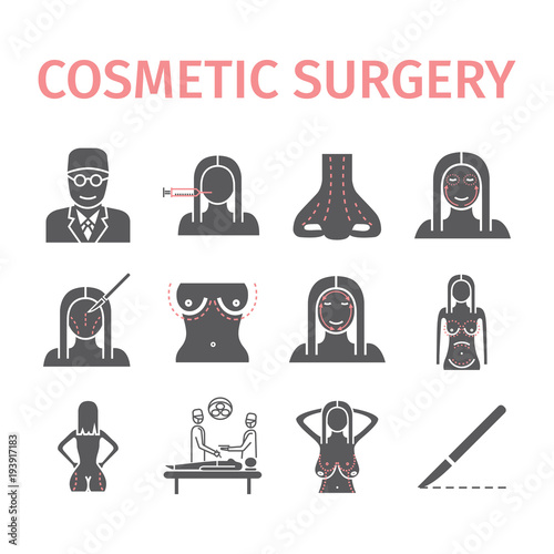 Cosmetic surgery icons set. Vector illustration