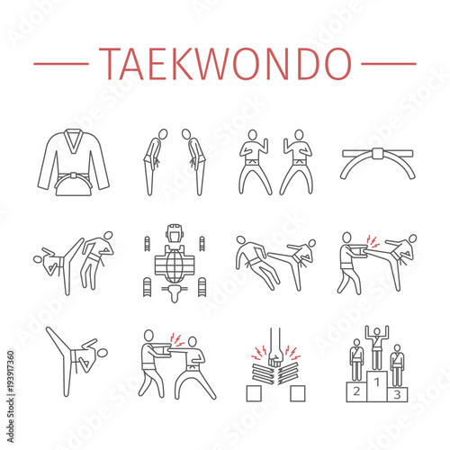Taekwondo line icons set. Vector sports signs.