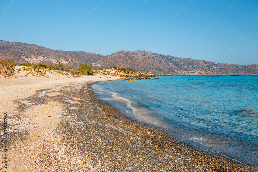 Elafonissi beach with pink sand on Crete Island, Greece
