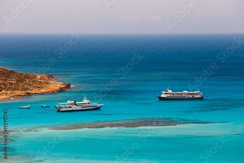Fantastic view of Balos Lagoon and Gramvousa island on Crete, Greece. © dziewul