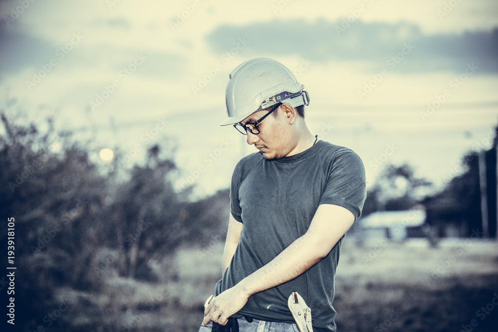 Worker or Enginerring in a green uniform prepare hard work. Worker or Enginerring in a green uniform prepare hard work.
