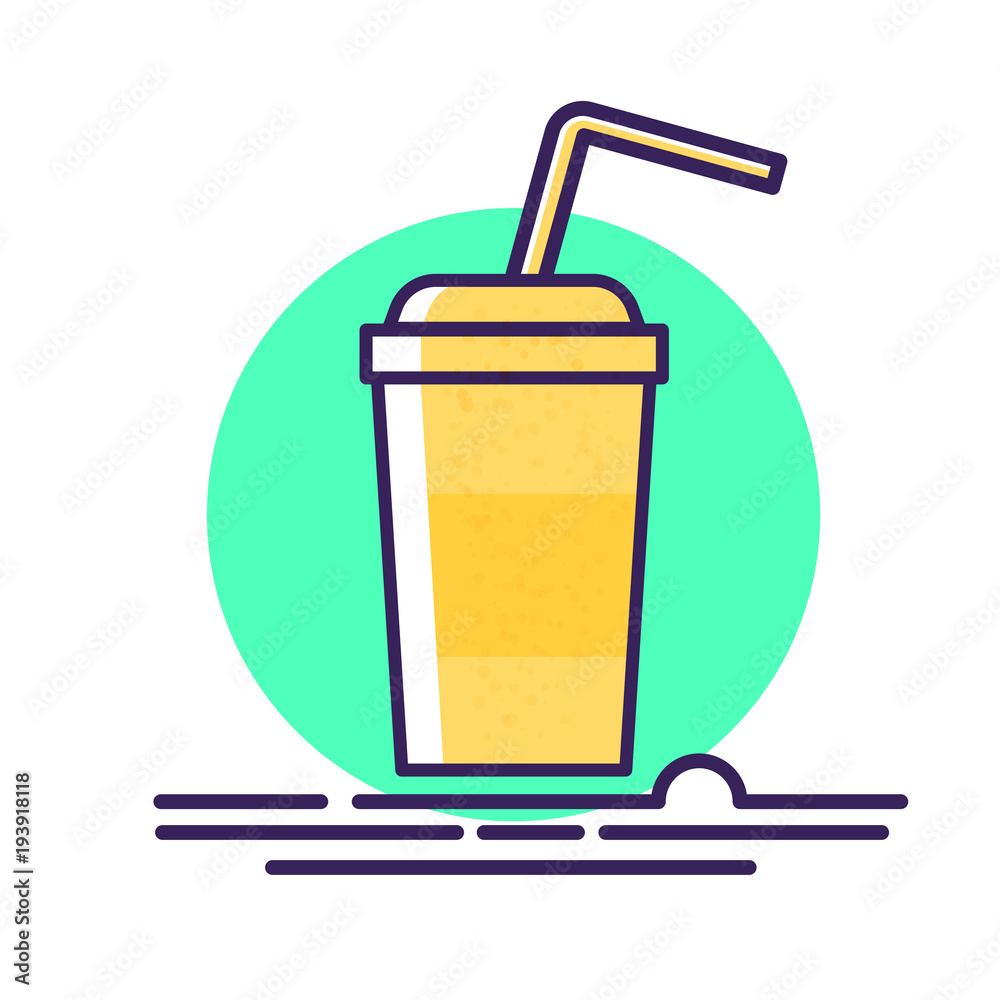 Cartoon paper cup with plastic straw vector illustration. Cold drink.  Cocktail. Flat style. Icon Stock Vector | Adobe Stock