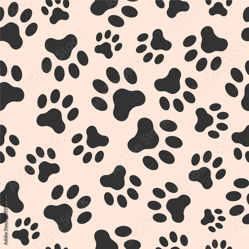 Seamless vector pattern of dog paw track. Pawprints