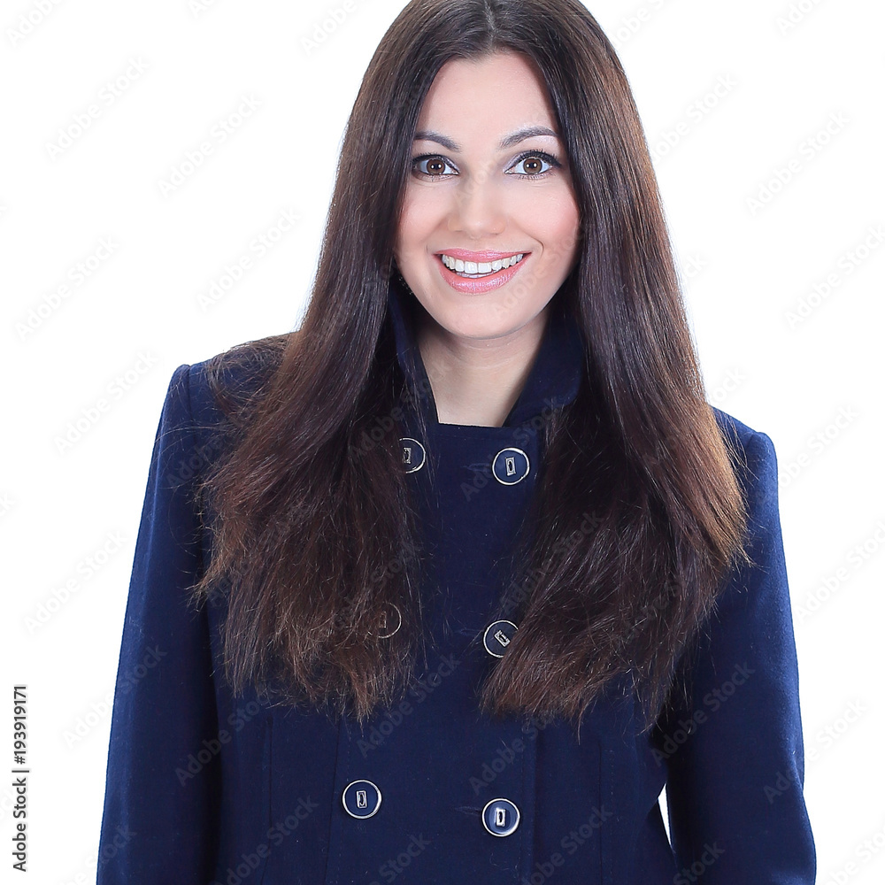 portrait of fashionable young woman in autumn coat.