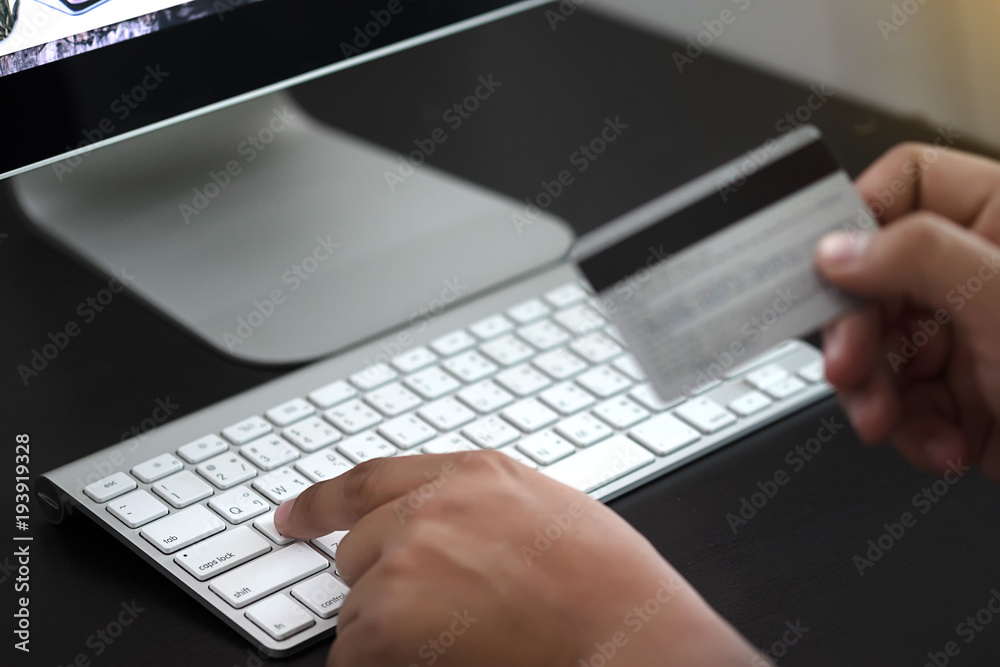 Closer Up Credit card Online payment using smart phone for online shopping Closer Up Credit card Online payment using smart phone for online shopping