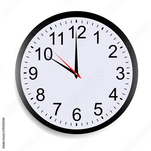 Round clock face showing ten o'clock isolated on white background. Vector illustration