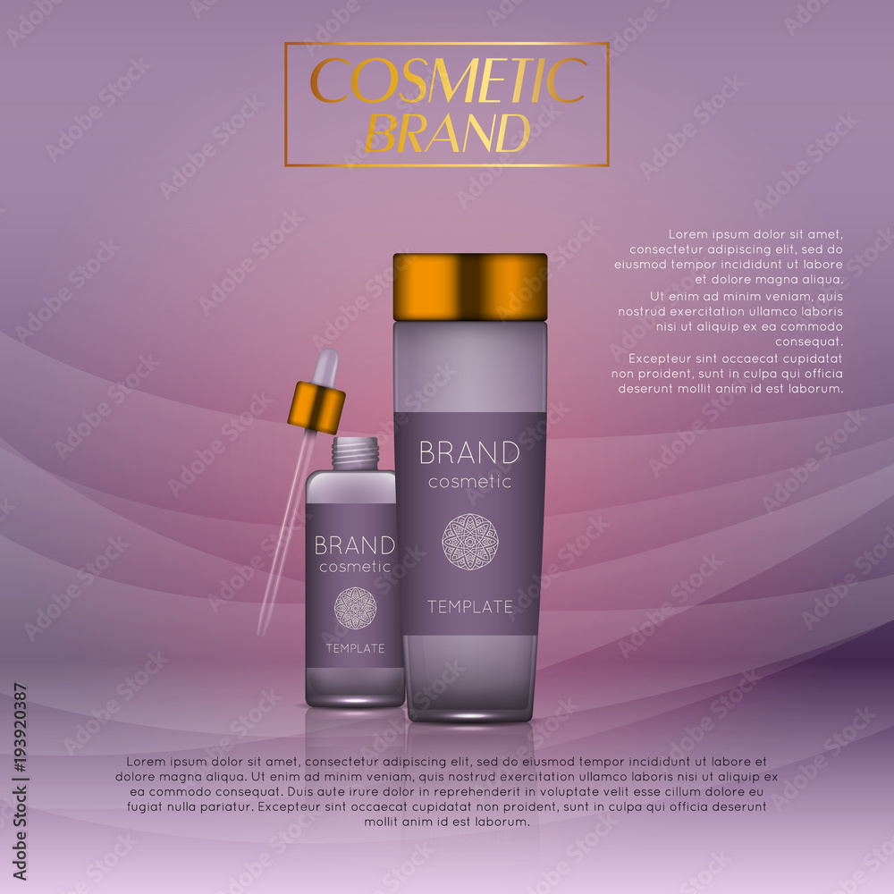 Vector 3D cosmetic illustration on a soft light waves background . Beauty realistic cosmetic product design template. Vector 3D cosmetic illustration on a soft light waves background . Beauty realistic cosmetic product design template.