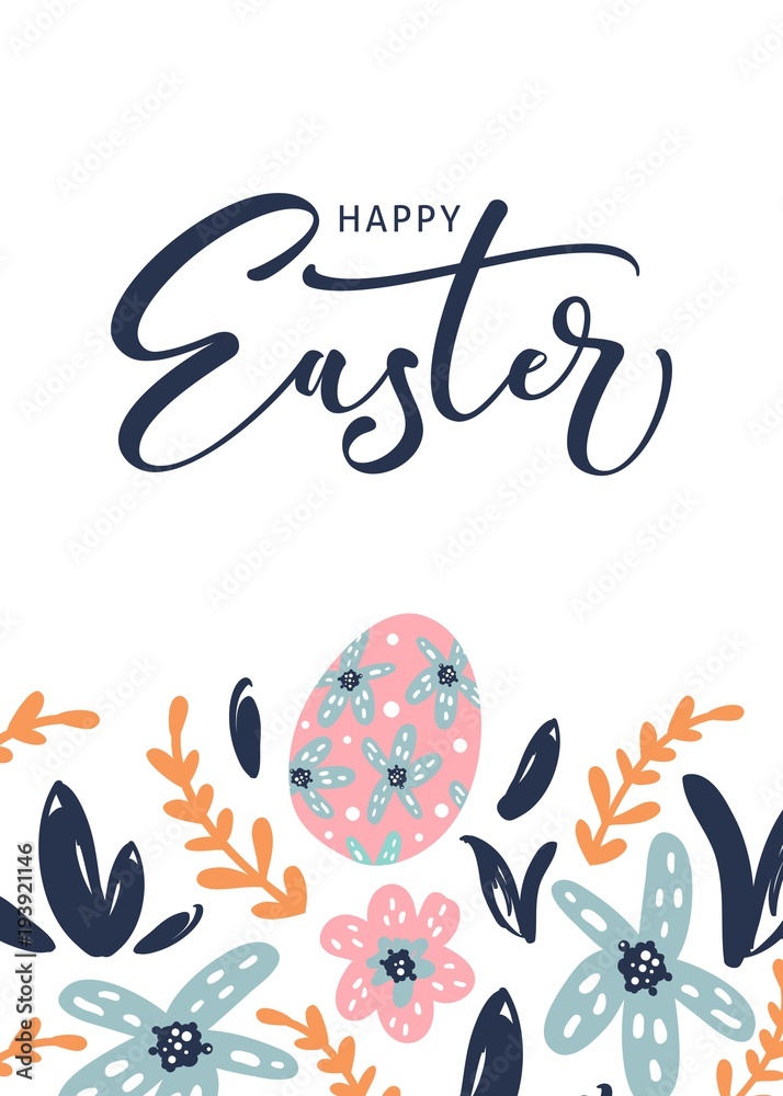 Happy Easter greeting card with calligraphic hand written phrase, holiday poster. Typography design. Vector illustration. Happy Easter greeting card with calligraphic hand written phrase, holiday poster. Typography design. Vector illustration.