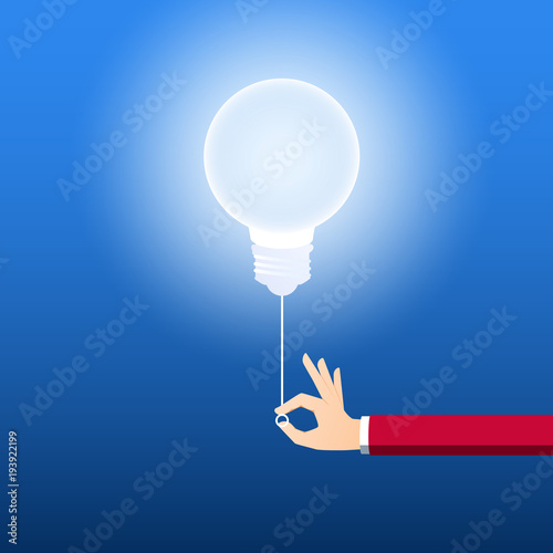 Turn on creative light bulb concept. Businessman pulling light switch to turn on idea. Creative idea concept.